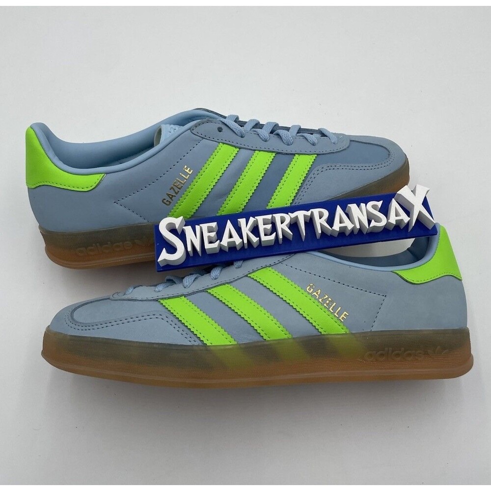New Adidas Gazelle Indoor Clear Sky/Green/Gum Size US Womens 8.5 11 JI1372 NB
